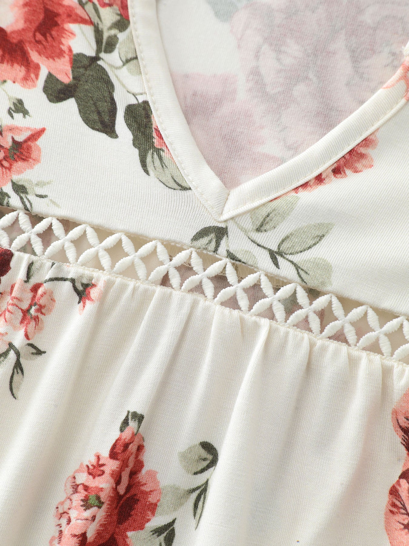 Supersoft Floral Print Lace Trim Knee-Length Dress main image 1