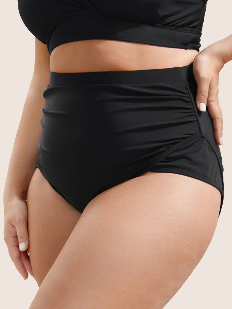 Plain Ruched High Waisted Bikini Bottom