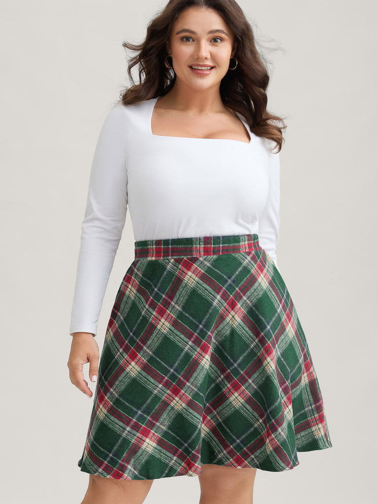 Plaid Pattern Elastic Waist line Mini Skirt