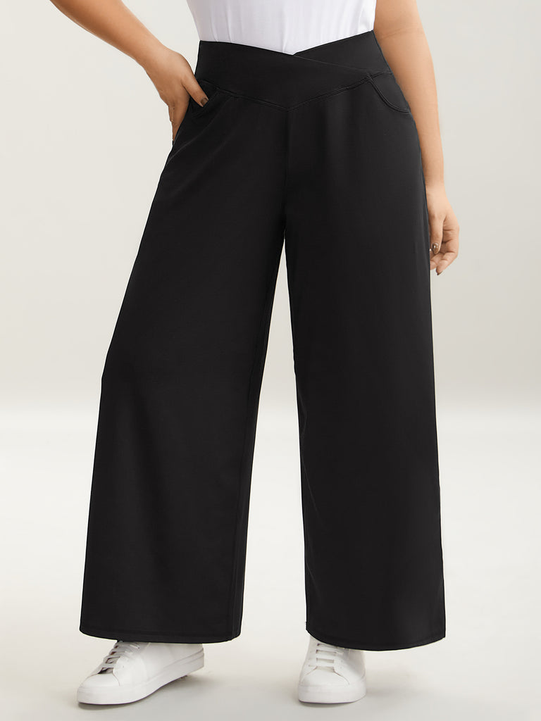 Crossover Waist Very Stretchy Wide Leg Pants