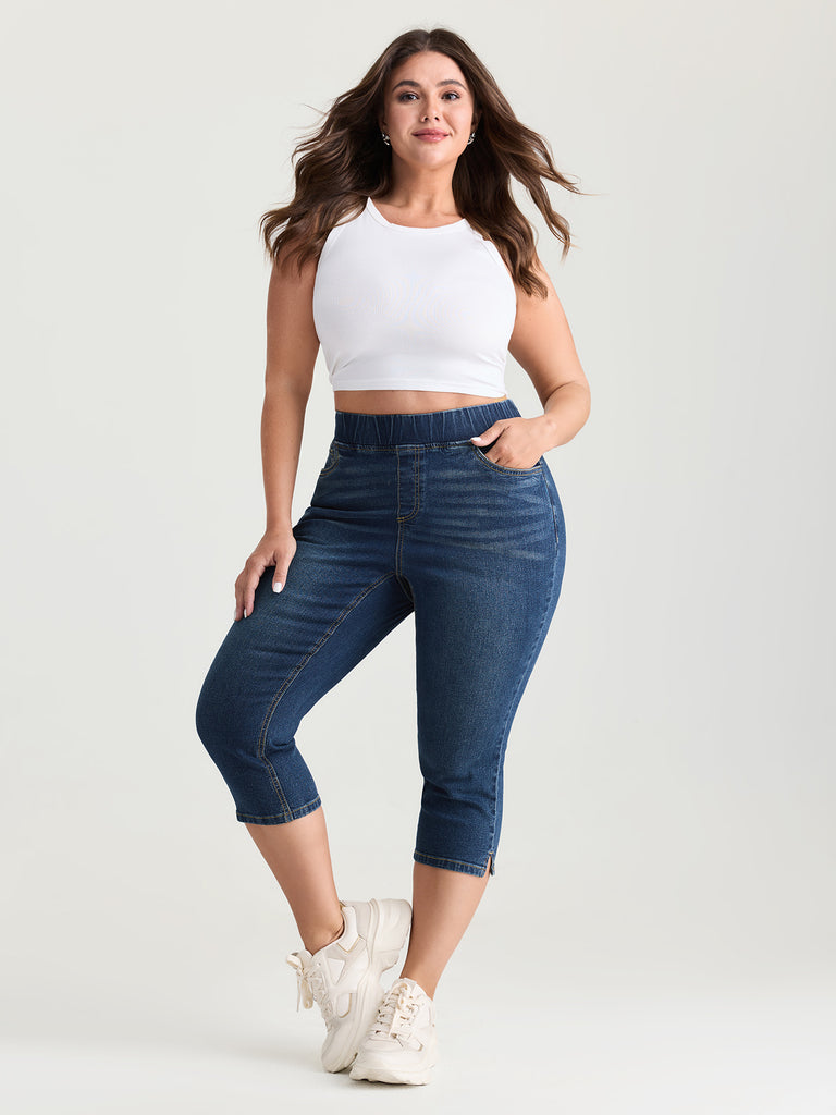 Pull On Stretchy Waist Skinny Fit Capri Jeans