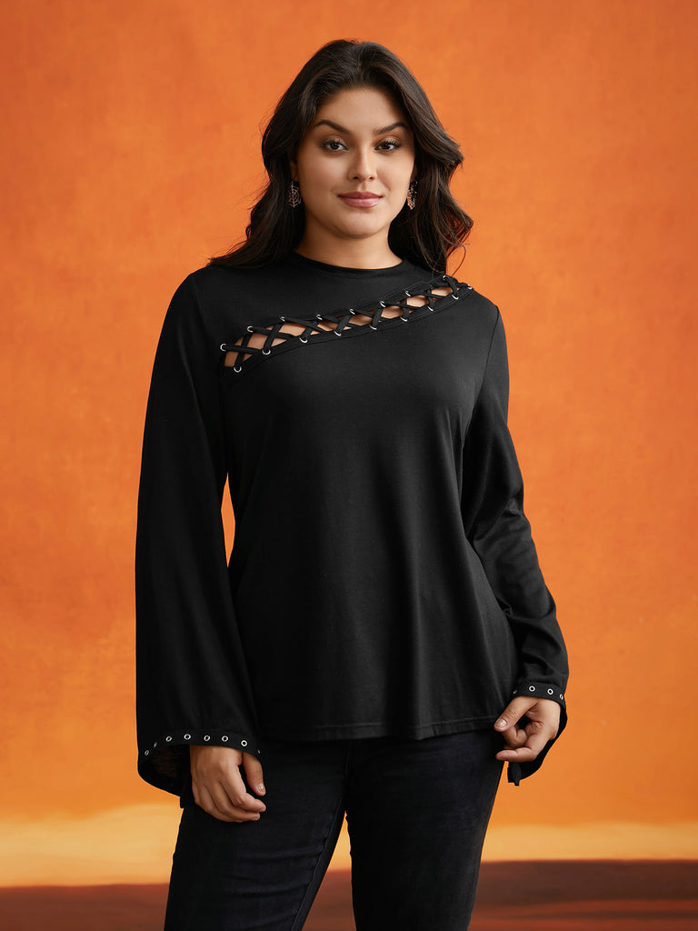 Peek Boo Cut Out Neckline T shirt