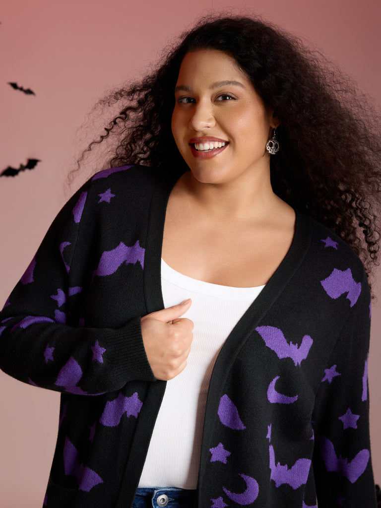Bat Printed Jacquard Cardigan
