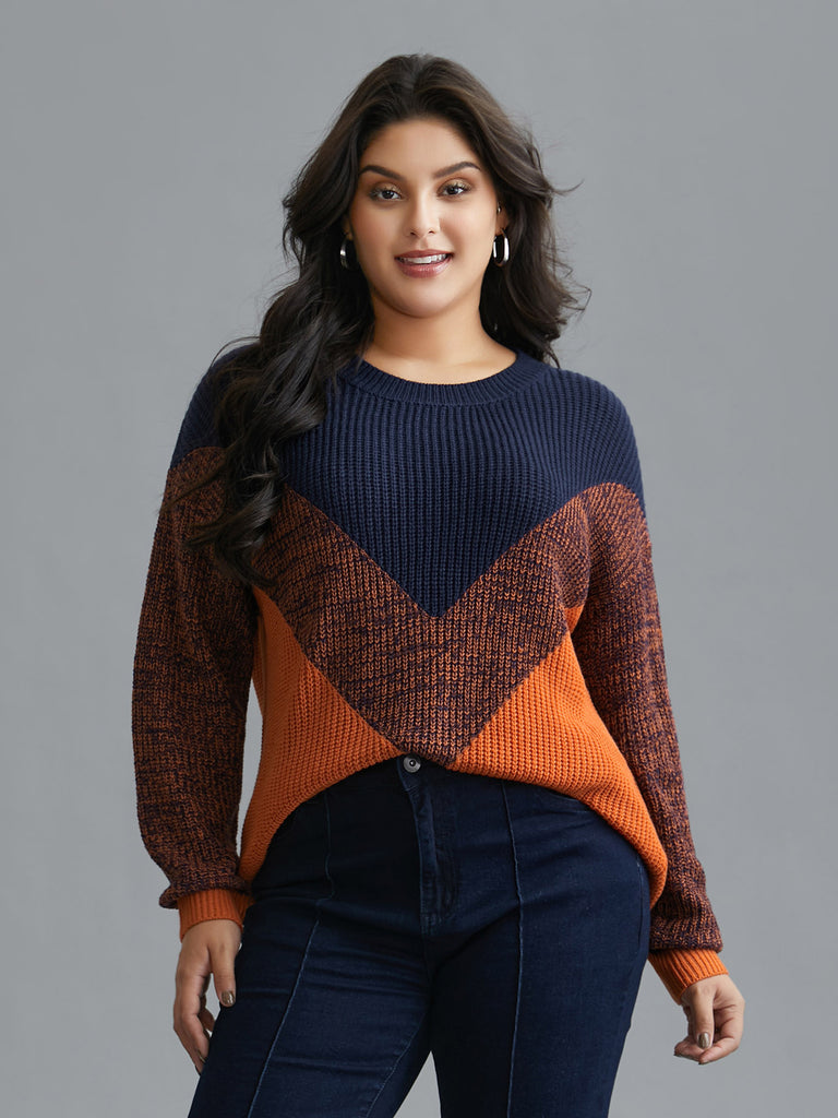 Textured Balloon Sleeves Block Pullover